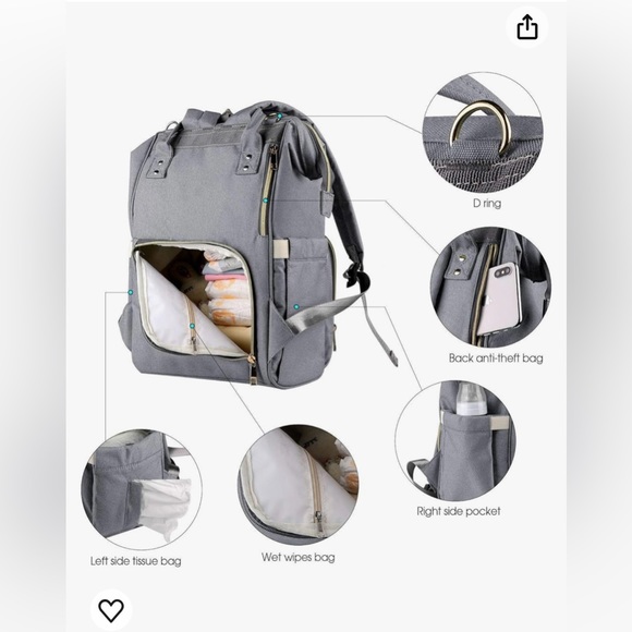 NWOT Land Diaper Bag Grey and Black - Picture 12 of 12